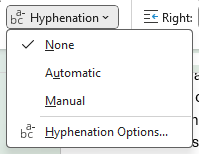 Hyphenation menu in Word